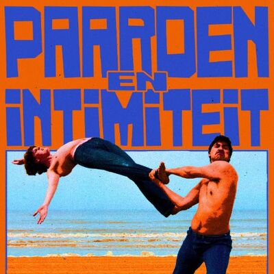 Foto van iemand op het strand, die een ander persoon aan de voeten lijkt weg te gooien. Daarboven tekst "Paarden en intimiteit".