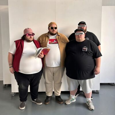 Een bandfoto van vier mensen.